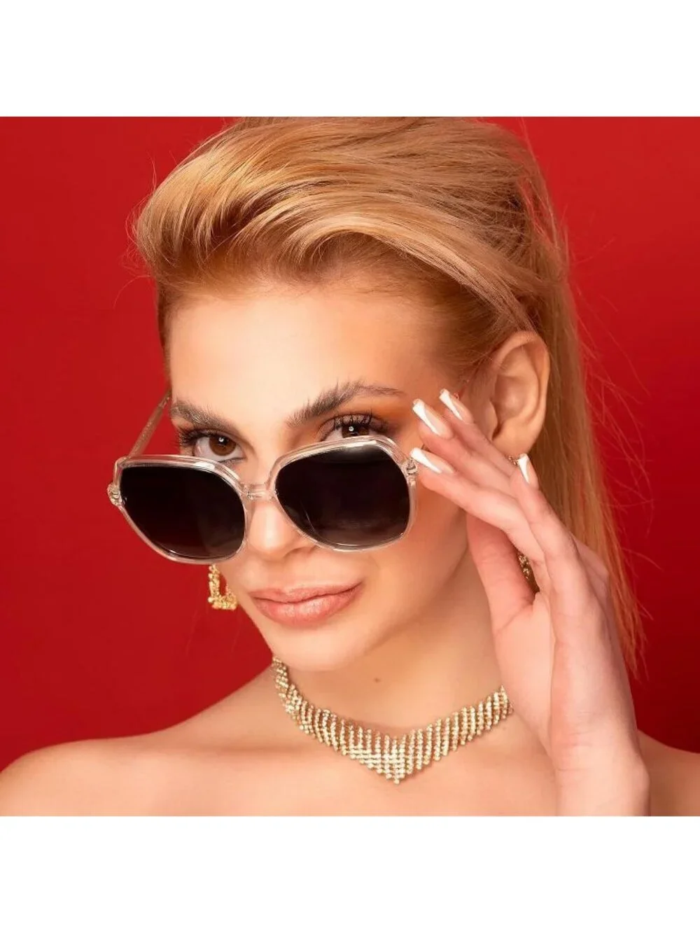 Women's Polarized Oversized Square Sun Glasses Shades UV400 Protection Crystal